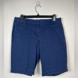 J. Crew by Bermuda Shorts Blue Pink Polka Dot Flat Front Stretch Pockets Cotton